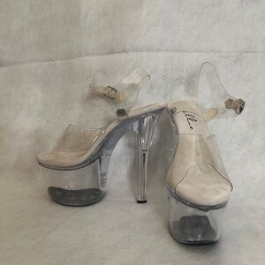 Ellie Stacked Lucite Ultra High Heels Size 9 Gently worn 6.5" heels 2.5" stacked